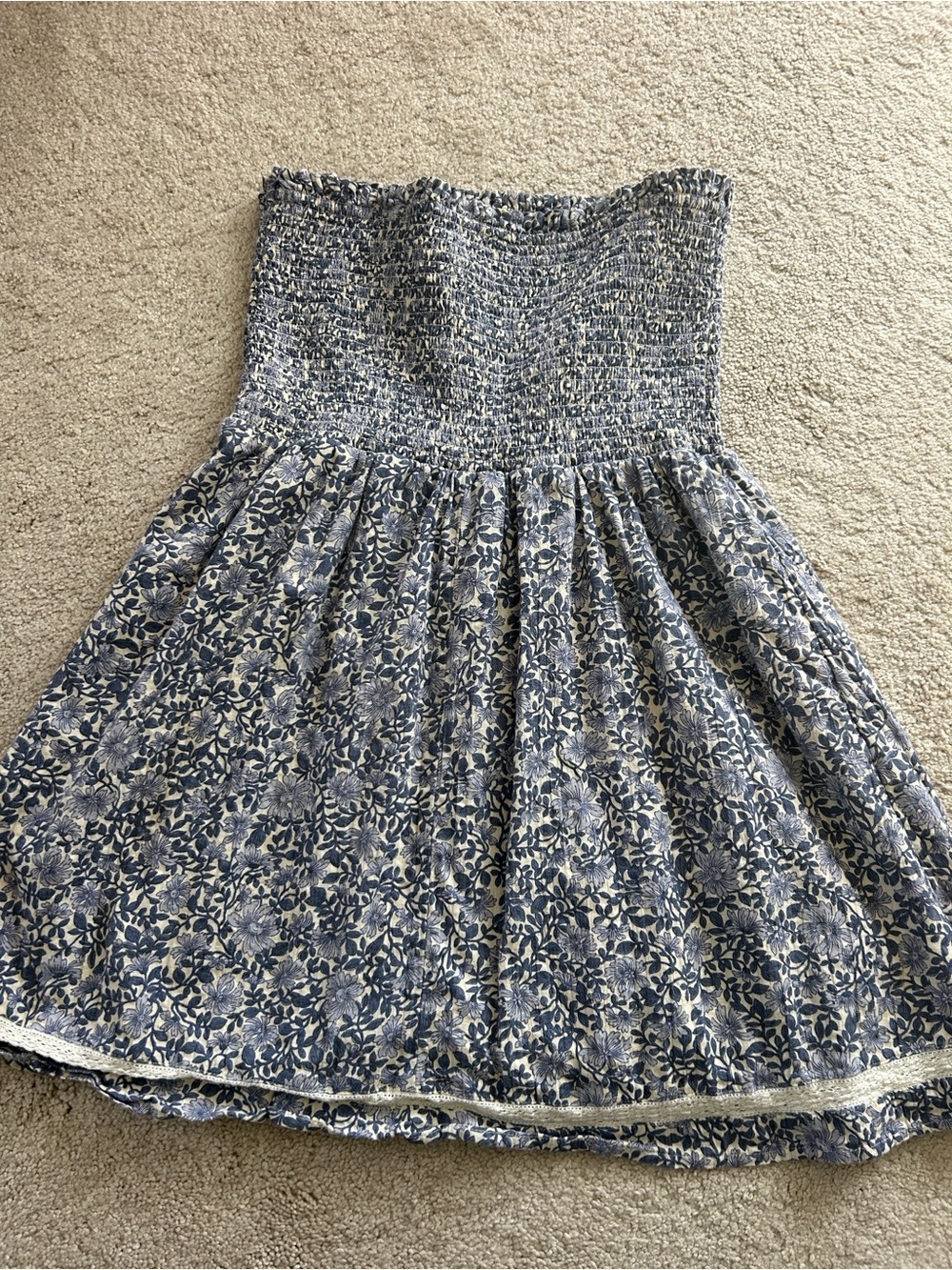 Smocked Floral Sundress in Blue and Cream